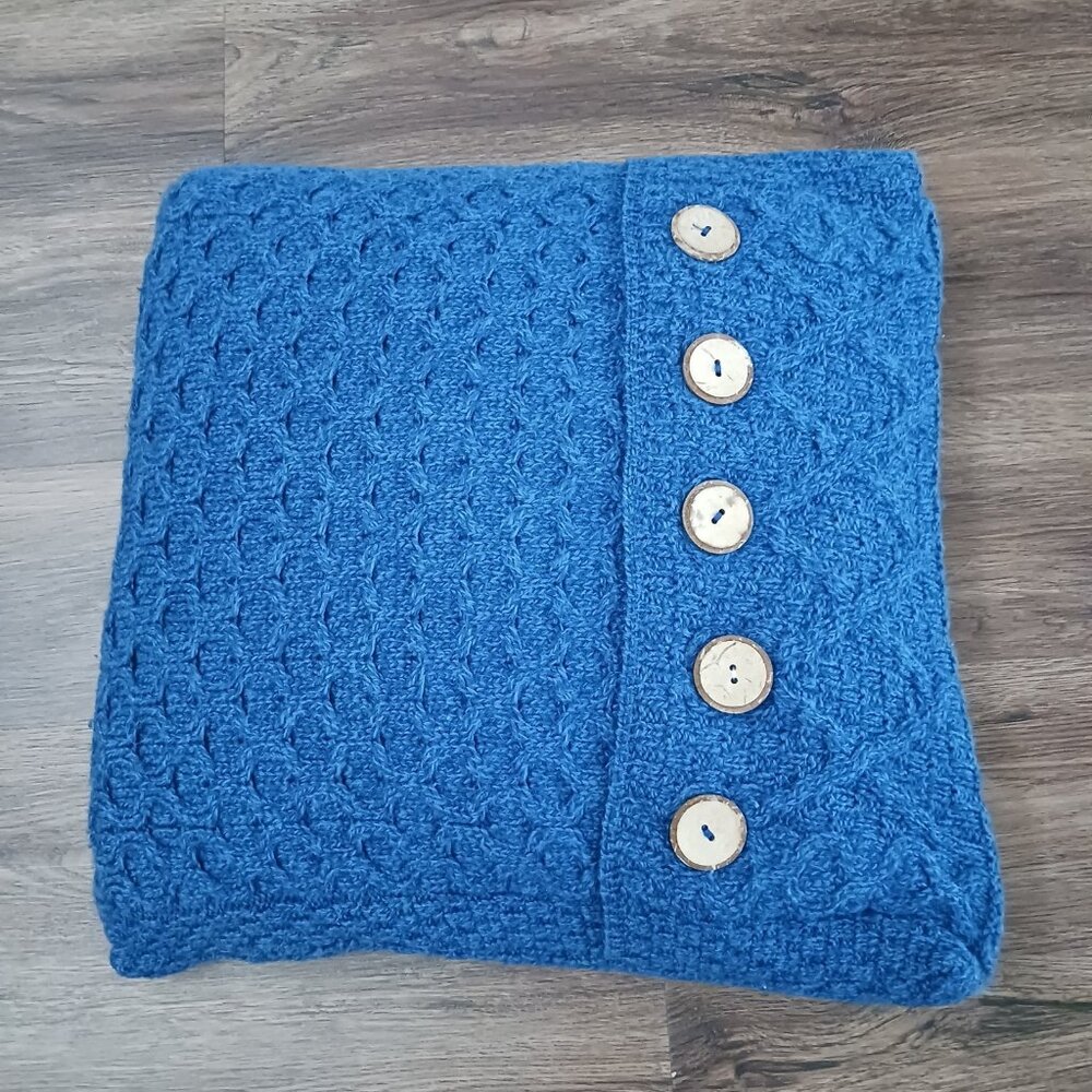 Kilronan Knitwear Wool‎ Blue Cable Knit Sweater Pillow Ireland 16" x 16"